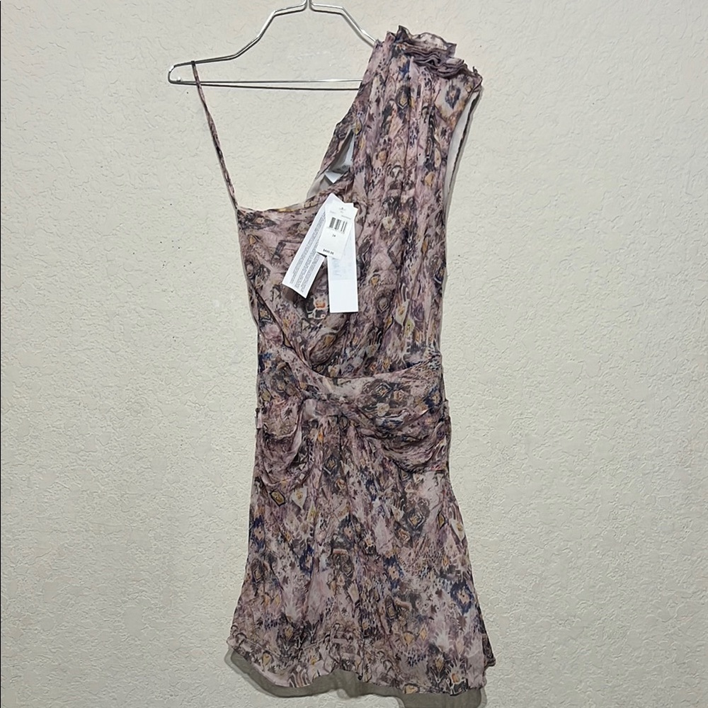 IRO One Shoulder Dress in Pink and Tan